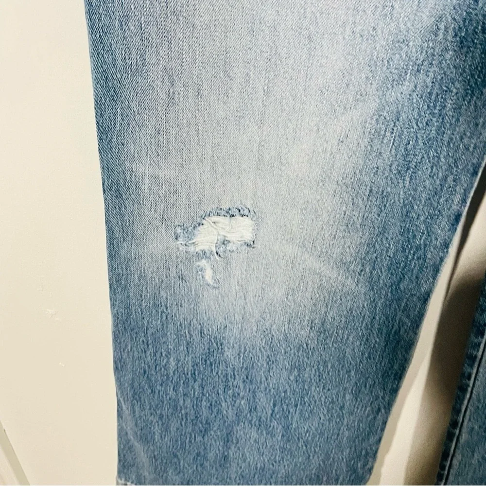 Victoria Beckham Alina High Waist Wide Leg Jeans Worn Blue Wash Distressed Denim - Picture 6 of 11